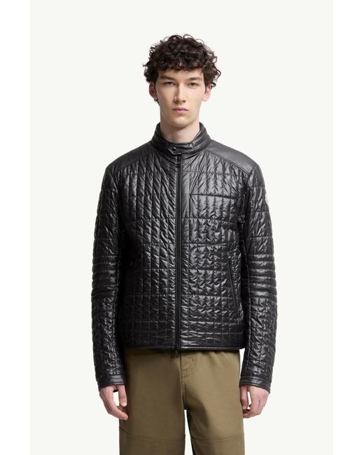 Moncler Black Lasne Vertical-Quilted Padded Biker Jacket for men