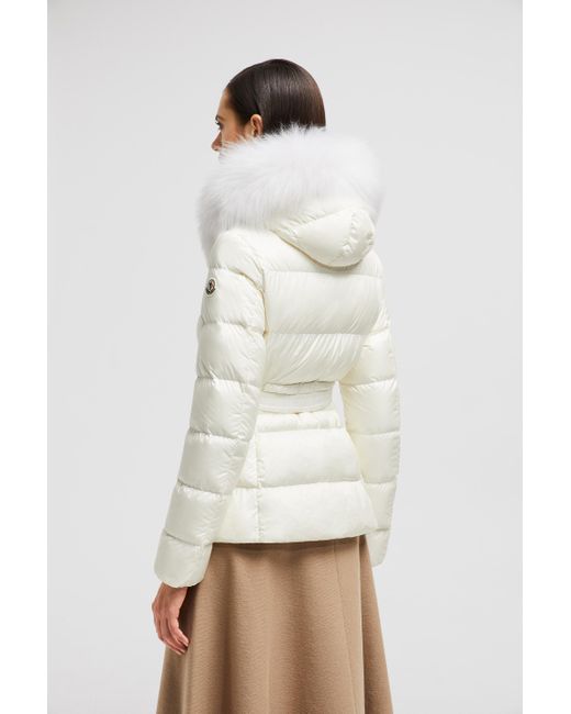 Moncler White Boed Hooded Shearling Short Down Jacket