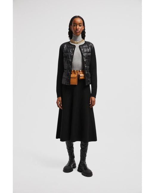 Moncler Black Wool & Cotton Midi Skirt