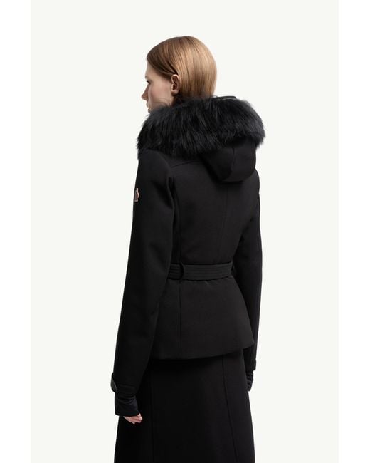 Moncler Black Bauges Daunen-Skijacke Mit Kapuze Und Shearling-Besatz, Damen, Größe