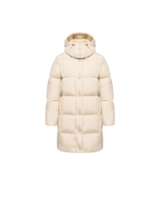 Moncler Natural Moncler Litte Square-Quilted Hooded Long Down Jacket