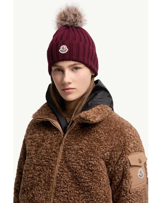 Moncler Red Wool Beanie With Pom Pom