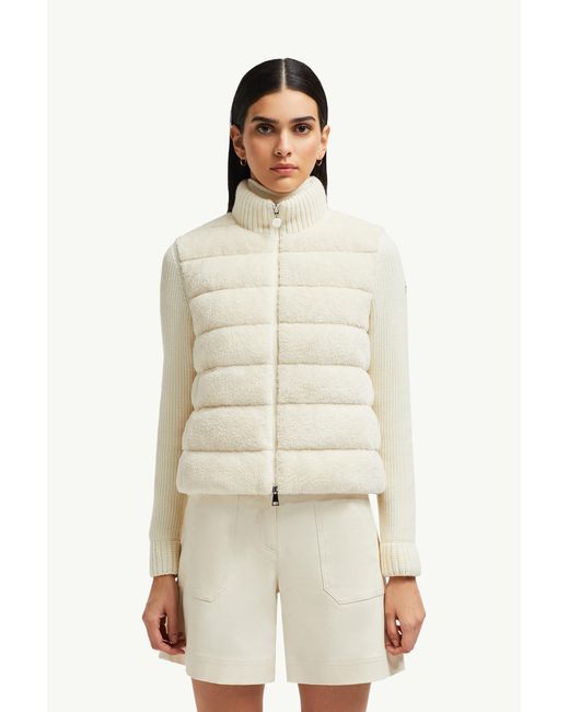 Moncler Padded Wool & Teddy Zip-Up Cardigan in White | Lyst