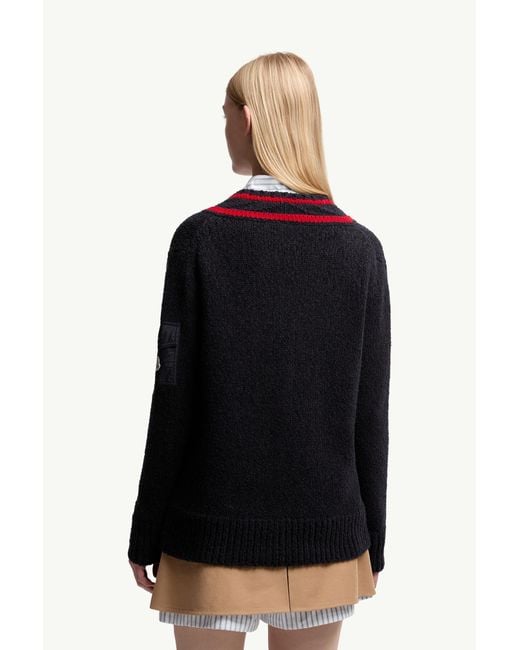 Moncler Blue Padded V-Neck Cotton & Wool Blend Jumper