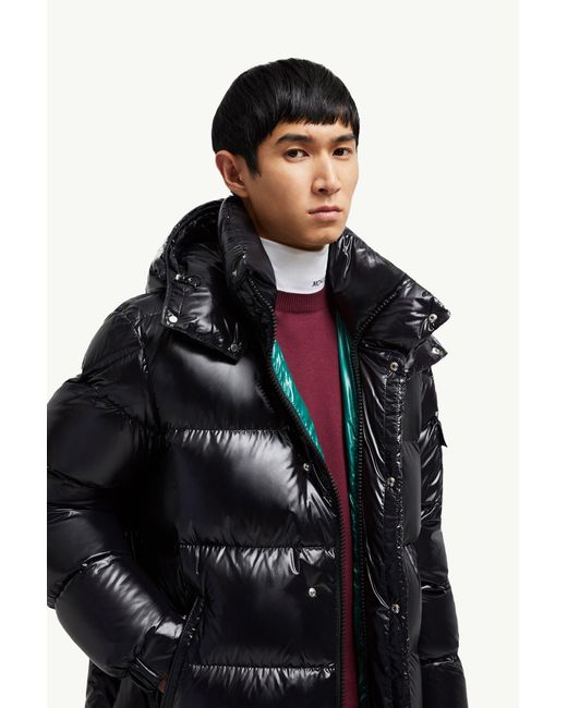 Moncler Black Hanoverian Hooded Square-Quilted Long Down Jacket for men