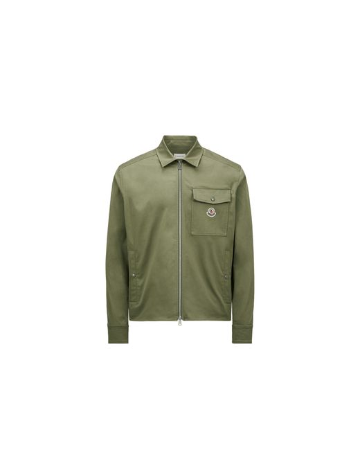 Moncler Green Cotton Gabardine Zip-Up Shirt Jacket for men