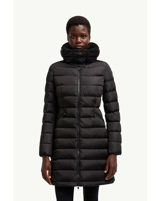 Moncler Black Flammette Lange Daunenjacke Mit Kapuze, Damen, Größe