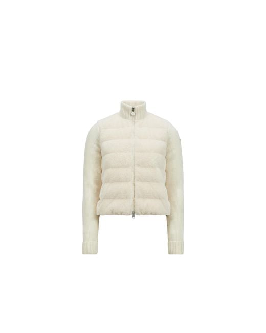 Moncler Padded Wool & Teddy Zip-Up Cardigan in White | Lyst