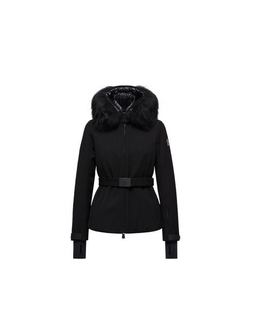 Moncler Black Bauges Daunen-Skijacke Mit Kapuze Und Shearling-Besatz, Damen, Größe