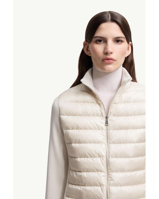 Cardigan Zippé Matelassé En Laine Moncler en coloris White