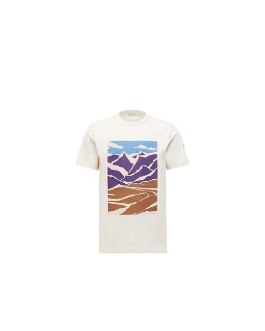 T-Shirt En Coton À Imprimé Montagne Moncler pour homme en coloris Blue