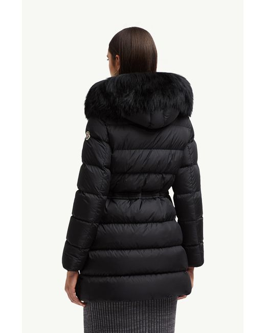 Moncler Black Aphroti Hooded Shearling-Trimmed Long Down Jacket