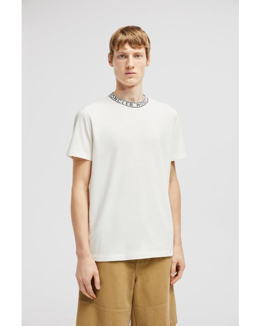 Camiseta De Algodón Con Ribete Con Logotipo, Hombre, Talla Moncler de hombre de color White