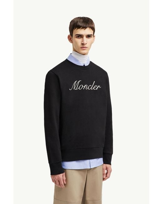 Moncler Black Embroidered Logo Cotton Sweatshirt for men