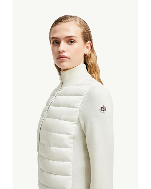 Cardigan Zippé Matelassé En Laine Moncler en coloris White