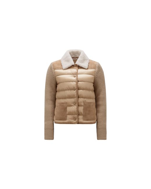 Moncler Natural Padded Wool & Shearling Cardigan Beige