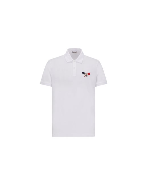 Moncler Tennis Logo Patch Polo Shirt White for men