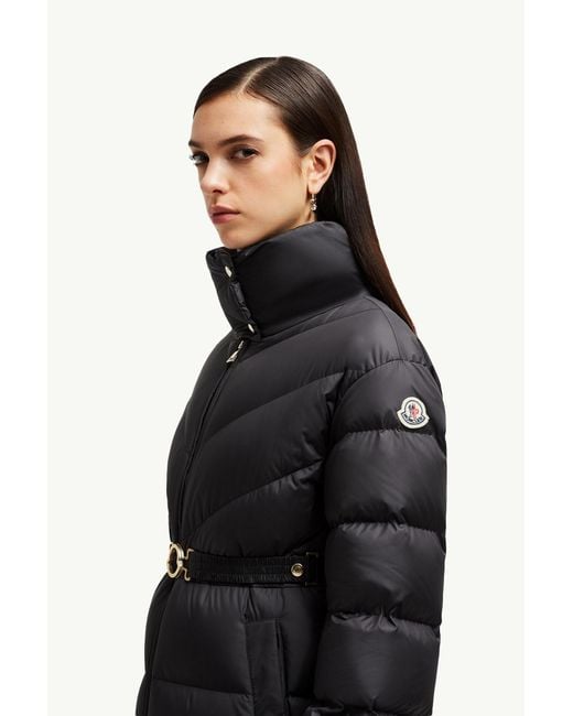 Moncler Black Brou Diagonal-Quilted Long Down Jacket