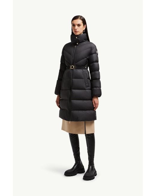 Moncler Black Brou Diagonal-Quilted Long Down Jacket