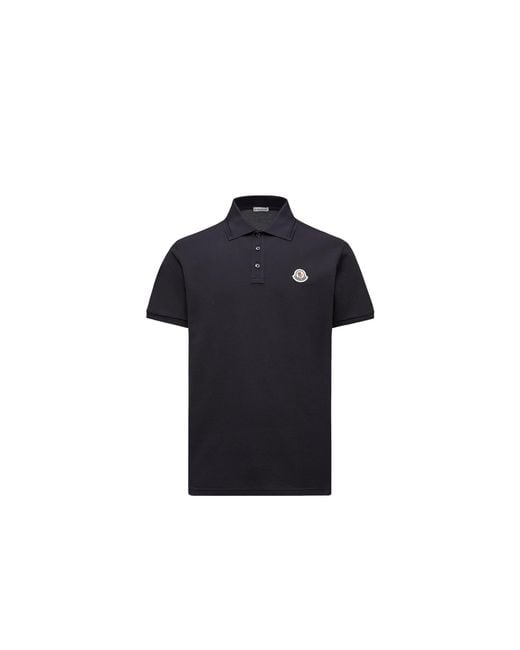 Moncler Blue Moncler Logo Patch Cotton Piquet Polo Shirt for men