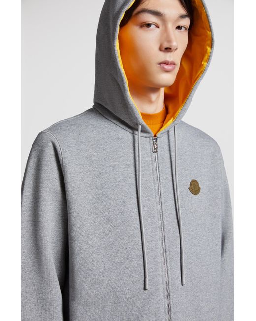 Moncler Gray Logo Patch Zip-up Hoodie for men