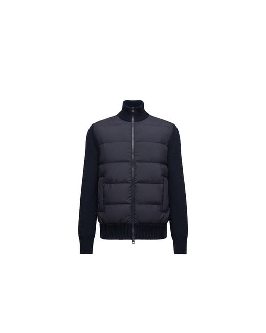 Moncler Wattierte Strickjacke Aus Wolle Mit Reißverschluss, Herren, Größe in Blue für Herren