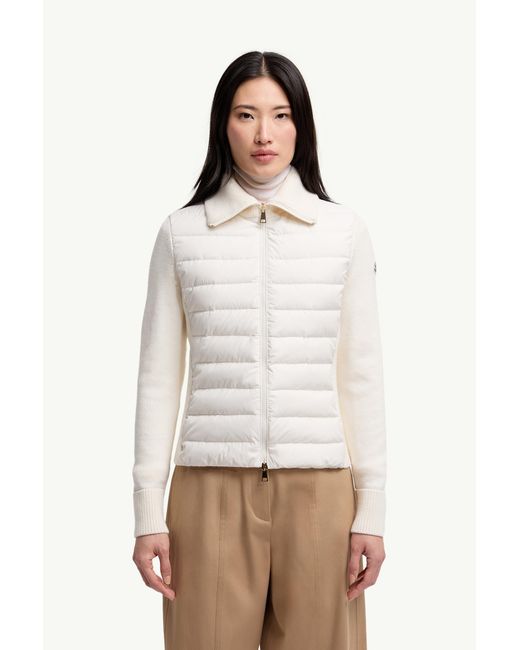 Moncler White Padded Wool Zip-Up Cardigan