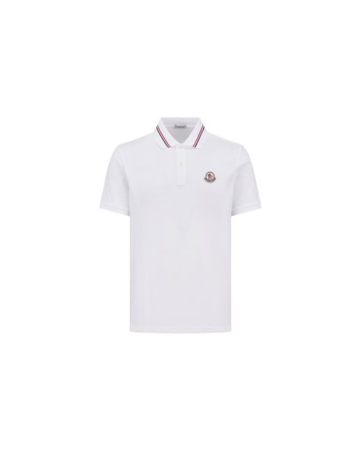 Moncler White Logo Patch Polo Shirt for men