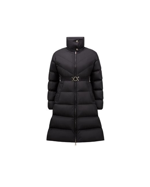 Moncler Black Brou Diagonal-Quilted Long Down Jacket
