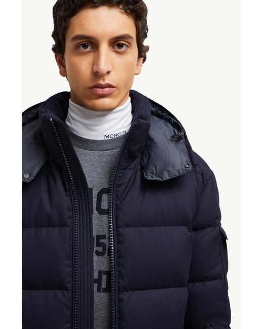 Moncler Blue Montgenevre Hooded Wool Flannel Short Down Jacket for men