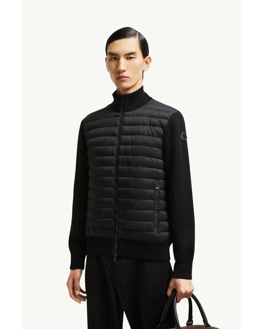 Moncler Wattierte Strickjacke Aus Baumwoll-Krepp Mit Reißverschluss, Herren, Größe in Black für Herren