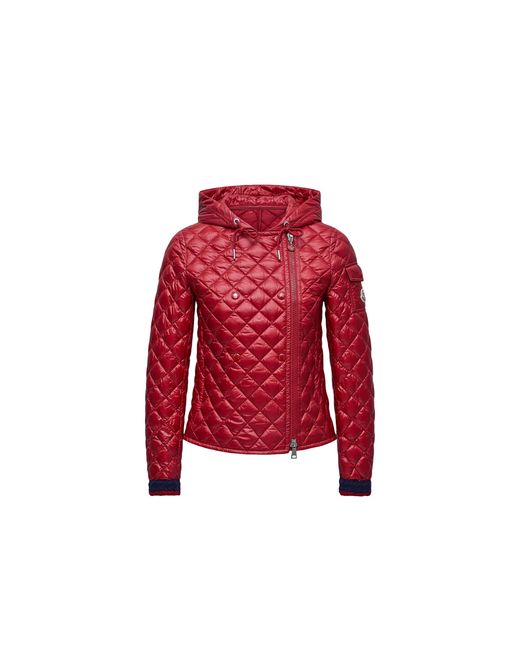 Moncler Red Corbelin Diamond-Quilted Hooded Short Down Jacket