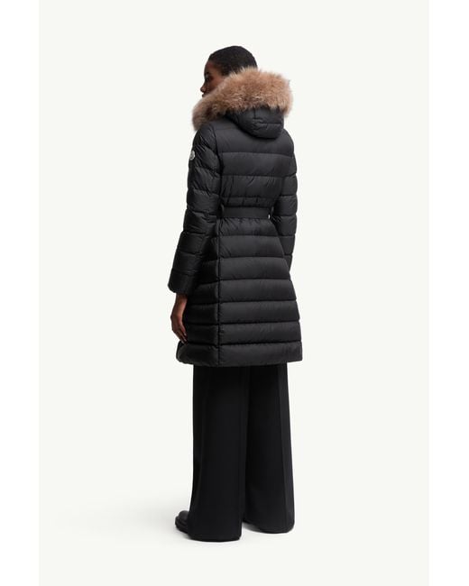 Moncler Black Khloesse Hooded Shearling-Trimmed Long Down Jacket