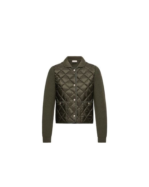 Moncler Green Moncler Diamond Quilted Padded Wool Cardigan