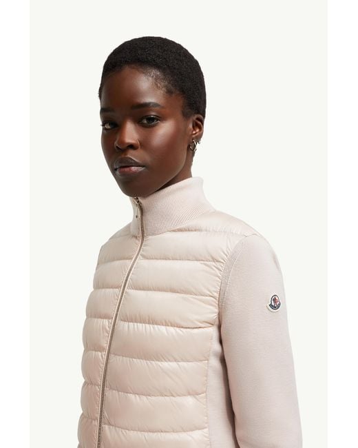Cardigan Zippé Matelassé En Laine Moncler en coloris Pink