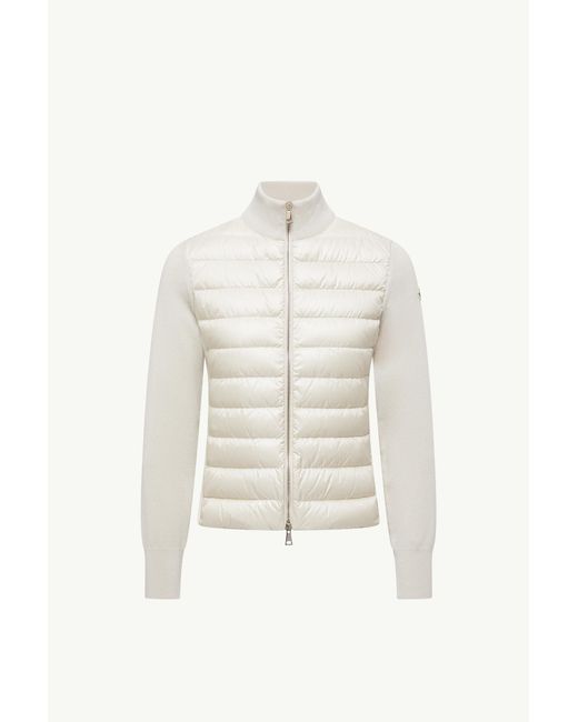 Cardigan Zippé Matelassé En Laine Moncler en coloris White