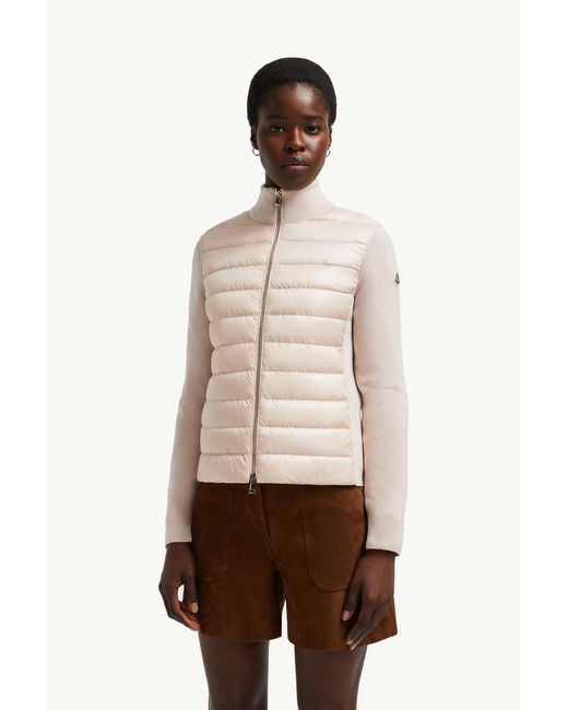Cardigan Zippé Matelassé En Laine Moncler en coloris Pink