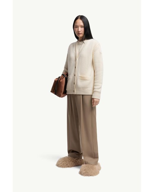 Cárdigan Con Cuello De Pico De Lana Y Cachemira, Mujer, Talla Moncler de color Natural
