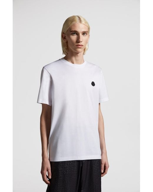 Moncler Vertical Back Logo Cotton T-Shirt in White for Men | Lyst