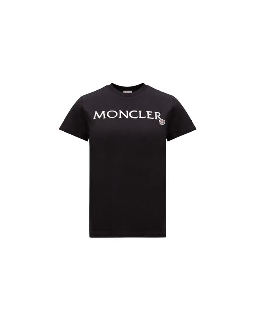 Moncler Black T-shirt mit logostickerei