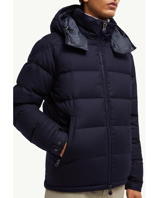 Moncler Blue Montgenevre Hooded Wool Flannel Short Down Jacket for men