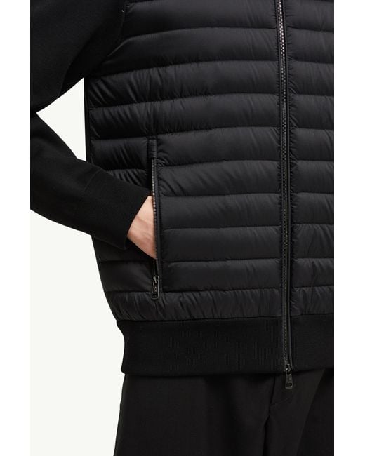 Moncler Wattierte Strickjacke Aus Baumwoll-Krepp Mit Reißverschluss, Herren, Größe in Black für Herren