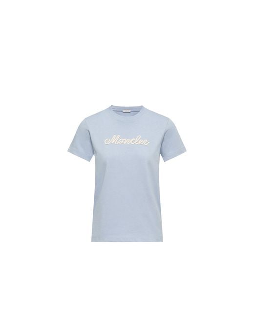 Moncler Blue Moncler Logo Embroidery Cotton T-Shirt