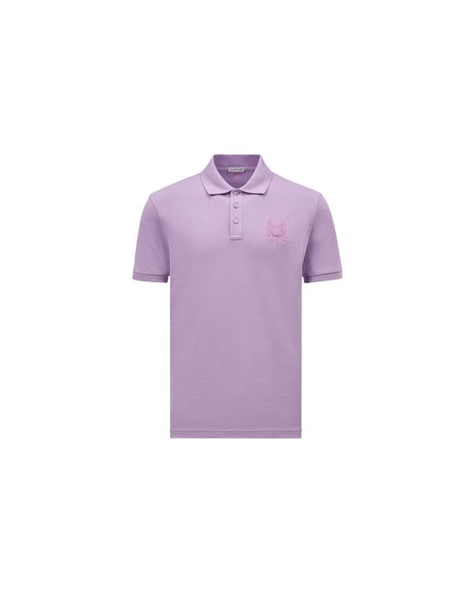 Moncler Embroidered Monogram Polo Shirt Purple for men