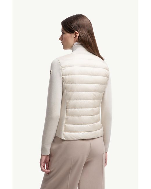 Cardigan Zippé Matelassé En Laine Moncler en coloris White