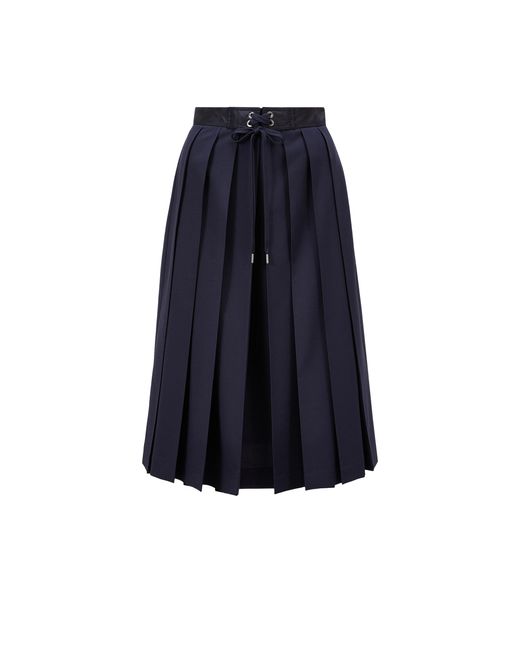 Moncler Blue Wool Blend Pleated Midi Skirt