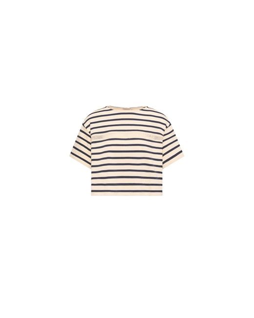 Moncler White Moncler Macramé-Trimmed Striped Cotton T-Shirt