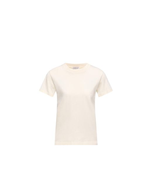 Moncler Natural Moncler Embroidered Logo Cotton T-Shirt