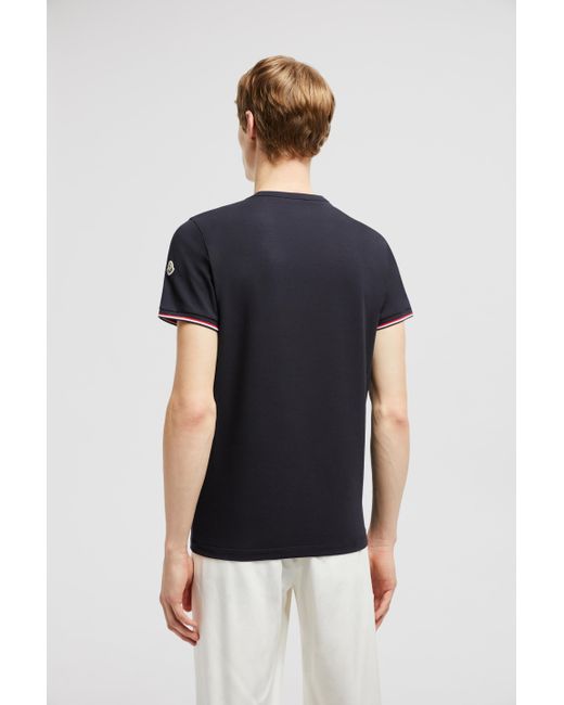 Camiseta De Algodón Con Ribetes Tricolor, Hombre, Talla Moncler de hombre de color Black