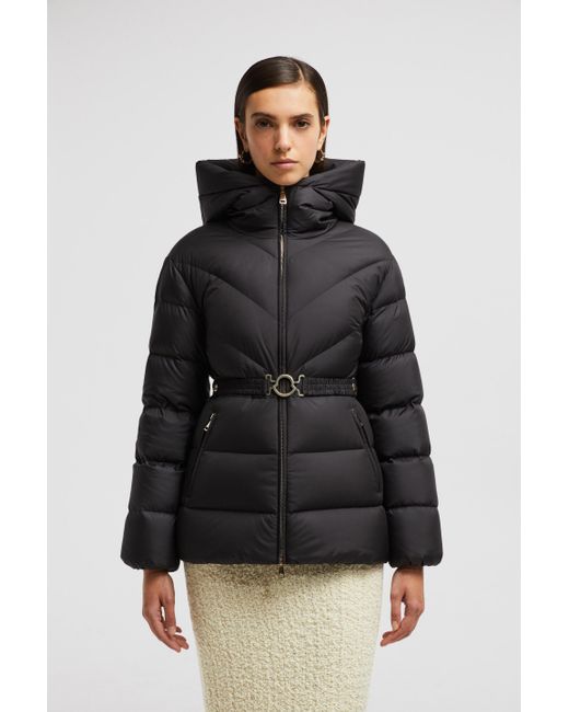 Moncler Black Brosse Diagonal-Quilted Hooded Short Down Jacket